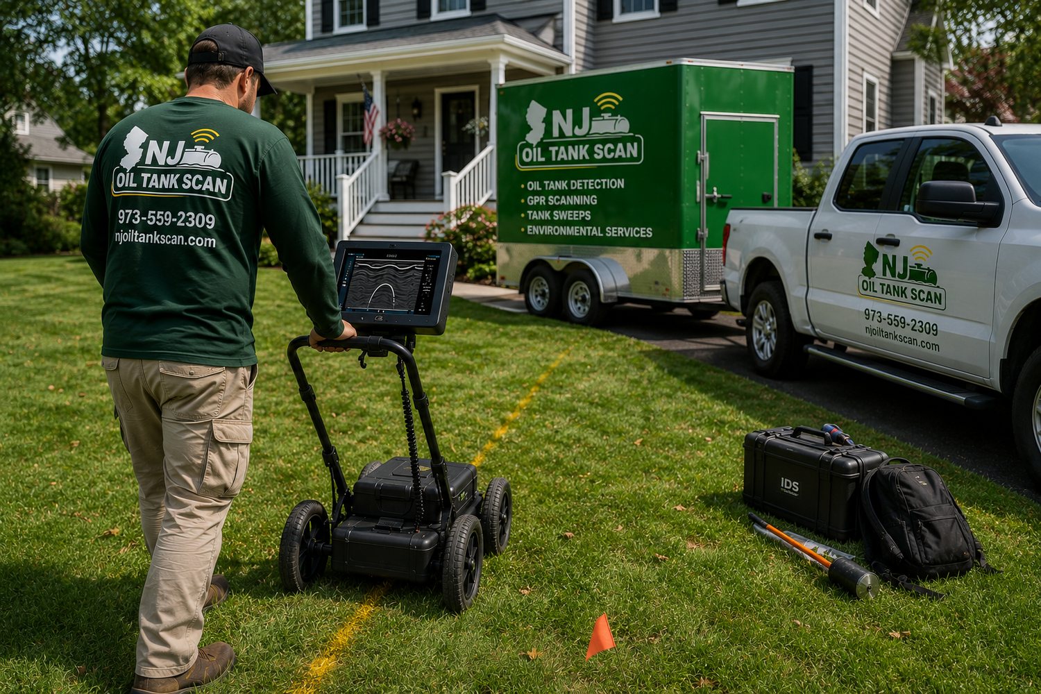 Six step underground oil tank removal process from locate and access to backfill and restore in New Jersey